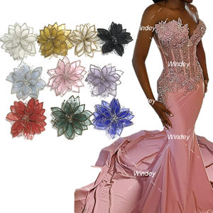 Hot DIY Nähen Frauen Hochzeit Zubehör Kristall Strass Applique 3D Draht Arbeit Blumen Patches für Prom Kleid Kleidung - Product Image 2