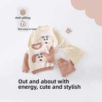 Ensemble décontracté deux pièces en coton pour bébé et tout-petit, nouvelle collection hiver et automne 2025, style occidental, imprimé animaux de dessin animé