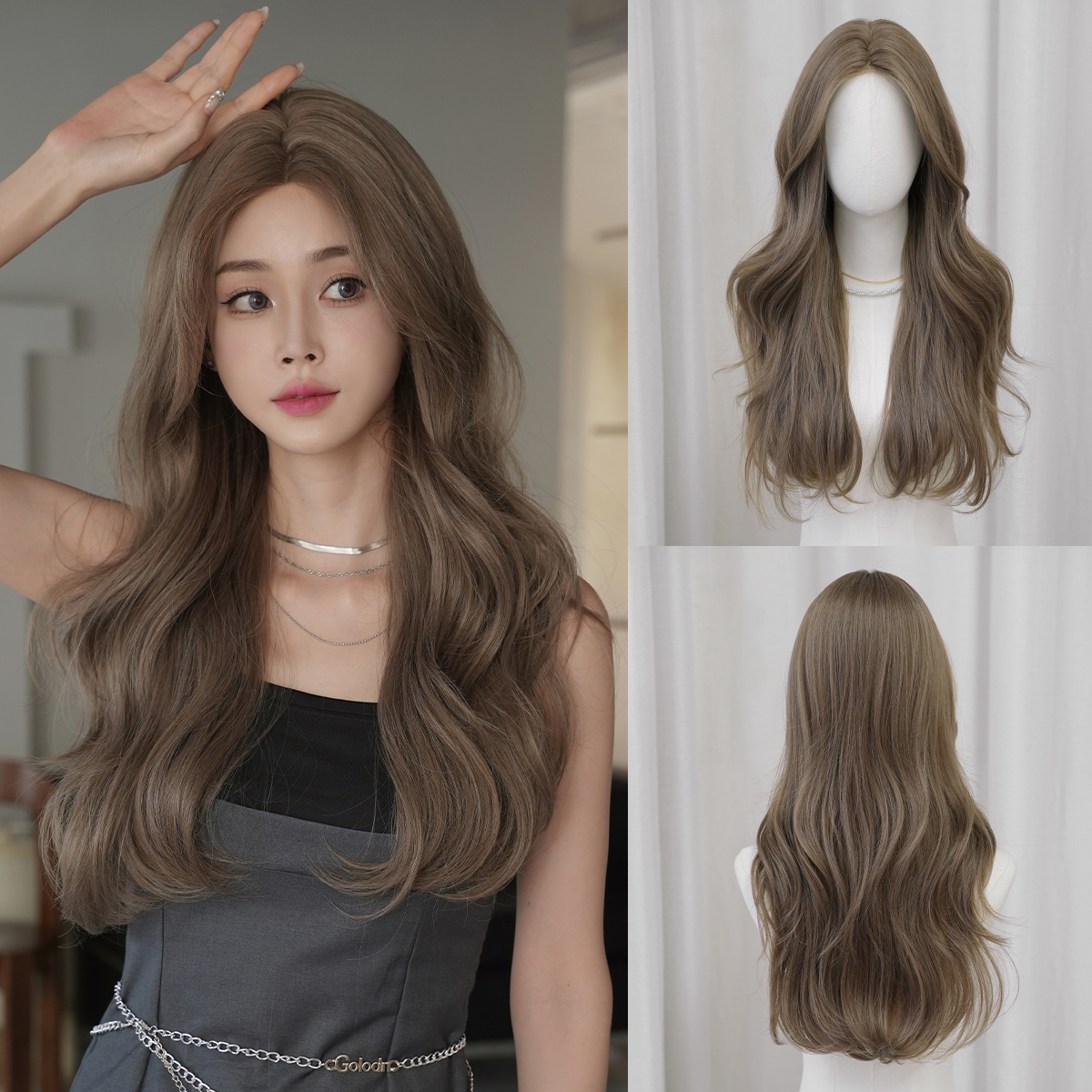 26” Brown Long Wavy Lace Front Wigs 26 main image 2