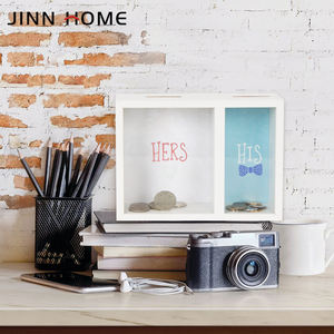 Jinn Home 2 aperture salvadanaio in legno bianco salvadanaio MDF risparmio moneta scatola di vetro stampato copertura elegante decorazione per la casa attenta alla sicurezza - Product Image 6