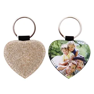 New Arrived Key Chains Custom Heart-Shaped Glitter PU Leather Keyrings Car Keys Wallets Tags Ring Sublimation Other Vehicles