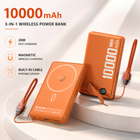 Batteries externes sans fil 3 en 1, mini ultra-minces, 10000 mAh, magnétiques, portables, charge rapide 20W, support de téléphone, câble intégré