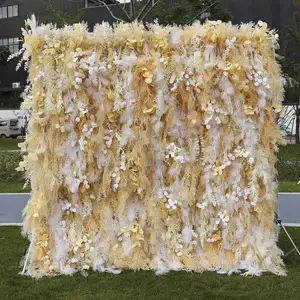 Fiori di champagne oro pampas decorazione da parete di nozze fiori di seta 3d fiori artificiali tipi di ultimi disegni sfondo