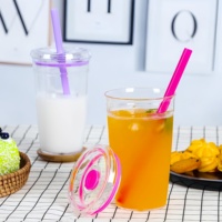 Nouvelle tasse à paille en plastique PS de 450 ml, multicolore, avec paille bonbon, pour fêtes – Réutilisable, anti-fuite, sans BPA, compatible lave-vaisselle
