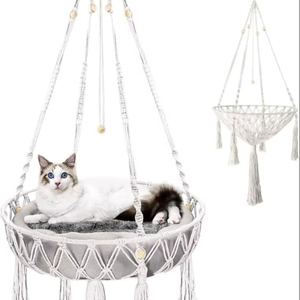 QJMAX tricoté à la main en macramé <span class=keywords><strong>chat</strong></span> hamac balançoire pour dormir et jouer <span class=keywords><strong>lit</strong></span> pour animaux de compagnie - Product Image 1