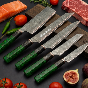 Coffret de couteaux de chef Santoku THEWIZ CRAFTS, lame en cuivre, manche en résine, fabrication artisanale, ambidextre, 7-8 pouces, finition hautement polie de luxe - Product Image 1