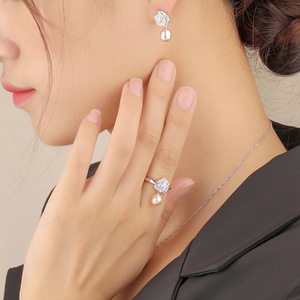 En stock S925 plata esterlina conjunto de perlas de agua dulce con circón Rosa DIY accesorios al por mayor joyería de las mujeres - Product Image 3