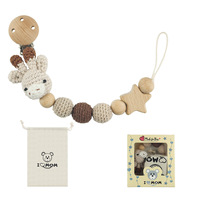 Chaîne de sucette en bois DIY pour bébé, motif animal de dessin animé, attache de sucette apaisante unisexe