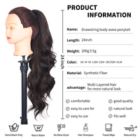 Extensions de cheveux en queue de cheval de couleur naturelle en fibre synthétique résistante à la chaleur de qualité supérieure de 24 pouces avec cordon de serrage réglable