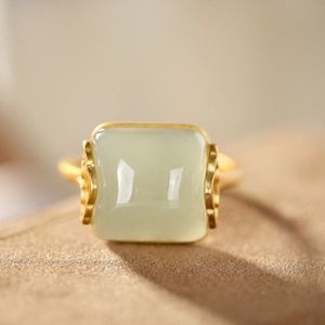 Anillo de Plata de Ley S925 con Ágata, Estilo Étnico, Simple, Retro y Elegante, Anillo Abierto de Jade Natural Hetian para Mujer, Venta al Por Mayor - Product Image 4