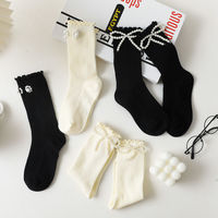 Chaussettes de fête pour filles, style japonais, mignonnes, pour enfants, en tricot bouclé, respirantes, avec volants, dentelle, nœuds, perles, style princesse Lolita