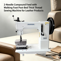 Machine à coudre à double aiguille à entraînement composé avec pied entraîneur pour fils épais, pour produits en cuir