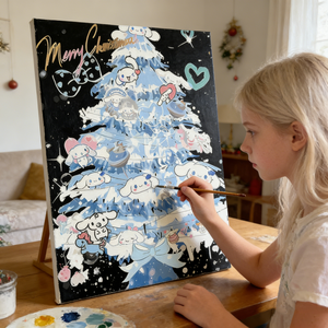 Kit Pittura a Numeri Fai da Te Albero di Natale Cartone Animato, Vernice Acrilica Alta Trasparenza, Tela Disponibile in Diverse Misure, Regalo Artigianale Natalizio per la Casa - Product Image 1