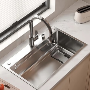 Fregadero de Cocina de Acero Inoxidable Nano SUS304 de Color Original, Hecho a Mano, Tipo Volcán, de un Solo Tazón Grande, para Lavar Verduras - Product Image 1