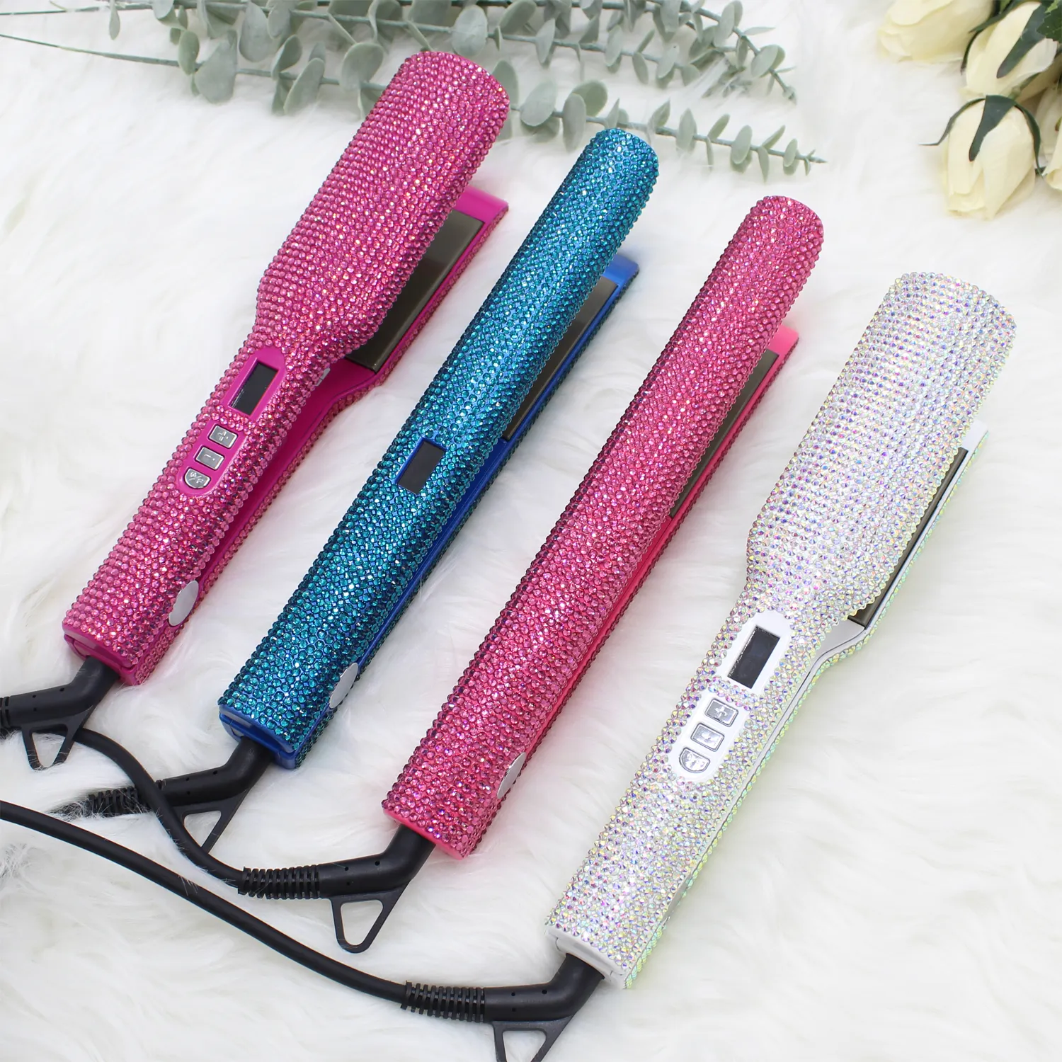 Wholesale Pink Black Rhinestone Electric 500 Degrees Hot Comb Hair Straightener Hotcomb Bling Hot Comb Electric