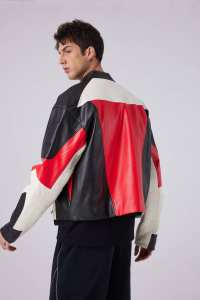 تصميم عارضة عالية الجودة التطريز الأسود والأحمر بو الجلود سترة الرجال البريدي حتى سترة - Product Image 4