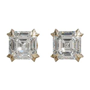10KT Yellow Gold Asscher Cut Diamond Earrings VVS-GH IGI Certified Classic Solitaire <b>Stud</b> Jewelry - Product Image 6