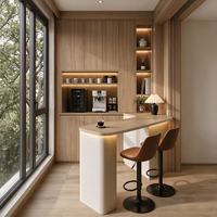 Comptoir de bar moderne personnalisé avec rangement et éclairage LED, station de café en forme de L pour salon