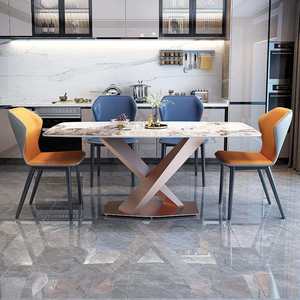 Set da Pranzo Moderno e Lussuoso con 8 <span class=keywords><strong>Sedie</strong></span>, Tavolo in Metallo con Piano in Marmo per <span class=keywords><strong>Cucina</strong></span>, <span class=keywords><strong>Soggiorno</strong></span> e Bar, Set da Pranzo con 6 <span class=keywords><strong>Sedie</strong></span> - Product Image 2