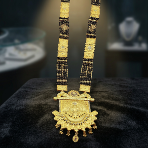 Wholesale 24K Micron Gold Plated AD Stone Long Mangalsutra With Big Pendant, Traditional Wedding AD Mangalsutra. - Product Image 3