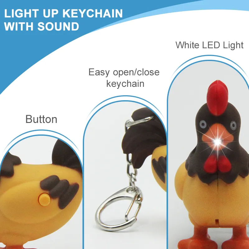 사용자 정의 만화 치킨 Led 열쇠 고리 야간 조명 키 체인 선물