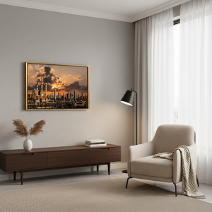 Islamic Sunrise Landscape Printed <b>Canvas</b> - Masjid Nabawi Art - 1P Gold <b>Frame</b>,1P-Gold Framed - Product Image 3