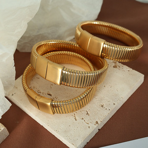 Brazalete de Acero de Titanio Chapado en Oro de Inspiración Retro, Diseño Geométrico, Joyería de Moda Unisex - Product Image 3