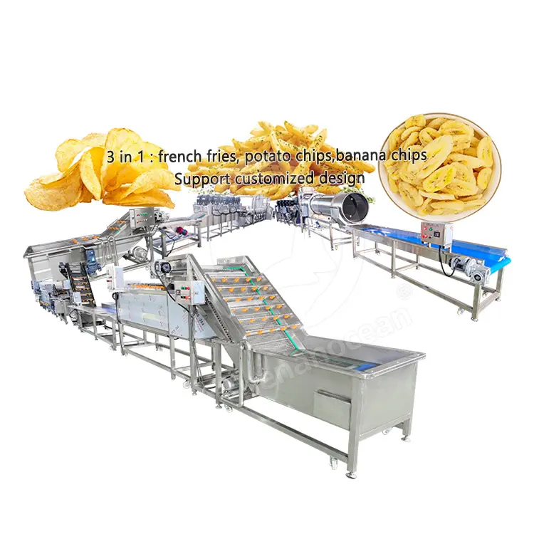 Lengkap jalur produksi kentang Freid Prancis chip kentang skala kecil mesin pembuat goreng listrik
