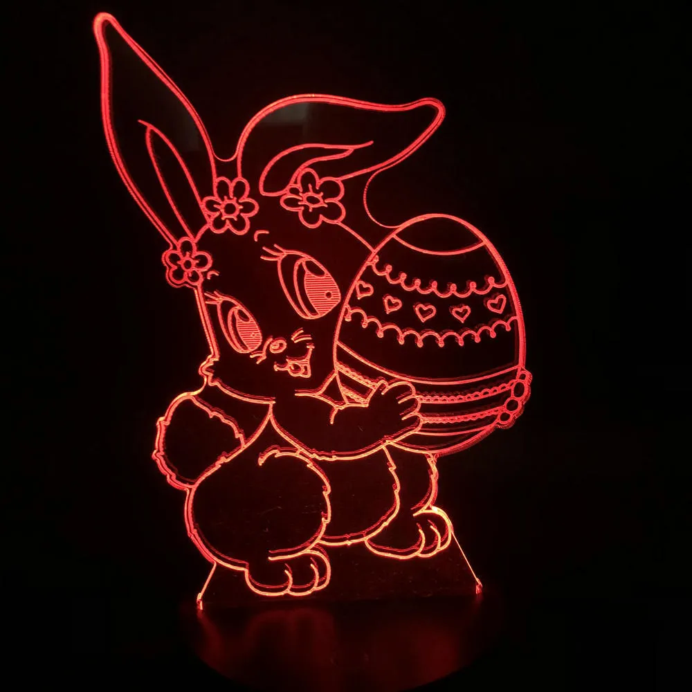 Hadiah Paskah Telur Paskah Kustom 3D Lampu Kreatif Kelinci Paskah Kelinci Akrilik 3D LED Lampu Malam Ilusi