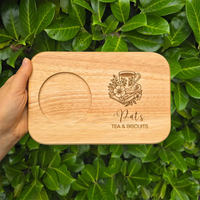 Plateau de service en bois personnalisé avec gravure de logo pour café, gâteaux, thé et biscuits
