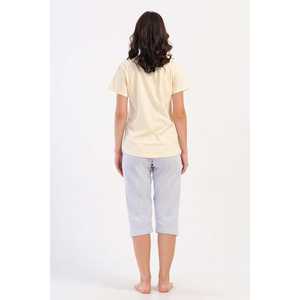 Traje de dormir capri ovalado de manga corta con cuello redondo para mujer - Product Image 1