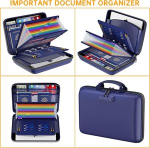 YHX Portable Home Travel Safe Storage Important Documents Laptop Fireproof Lock Blue Expanding Wallet Document <b>Box</b> 13 <b>File</b> - Product Image 5