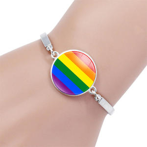 Vente en gros de bijoux <span class=keywords><strong>Bi</strong></span> Pride rose, bleu, vert, Lgbt, lesbiennes, Gay Pride, bracelet en verre cabochon arc-en-ciel - Product Image 4