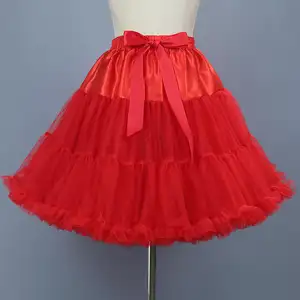 Baby Dance Skirts Everyday Wear Dress Fluffy Puffy Tulle Red Bow Tie Ruffled Edges Jupe Pour Performance Costumes Skirt