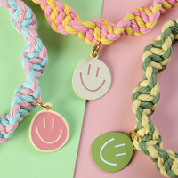 Collier réglable pour chien et chat, collier en coton tissé à la main avec pendentif Smiley coloré pour les accessoires pour animaux de compagnie printemps-été