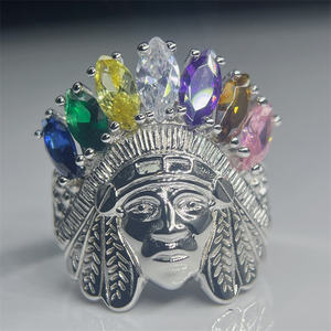 Anel de Titânio Banhado a Ouro com Incrustação de Cristal e Diamante Lapidado FH Hiphop Indian Chief – Joia de Casamento de Alta Qualidade para Festas e Aniversários - Product Image 2