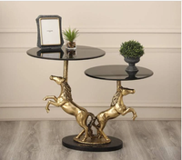 Table basse réglable Azora Industries Majestic Stallion Horse Design, style moderne antique, en verre flotté transparent de 10 mm, mobilier de maison