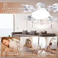 Ventilateur LED avec télécommande rétractable, douille E27, matériau ABS/PVC, pour chambre à coucher, salon, salle à manger, hôtel et bureau