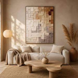 Grande <span class=keywords><strong>peinture</strong></span> murale <span class=keywords><strong>abstraite</strong></span> moderne Wabi Sabi en toile, texture 3D épaisse, beige et marron, pour la maison et la <span class=keywords><strong>galerie</strong></span> - Product Image 2