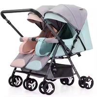 JXB Poussette de bébé double réversible en lin de haute qualité, facile à plier et à régler pour deux enfants