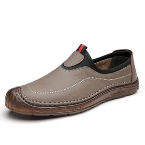 Men's Leather Loafers Round Toe Slip-On Soft <b>Rubber</b> Sole All Seasons Solid Color Casual Shoes - Product Image 5