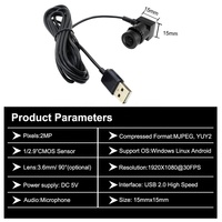 Mini caméra USB 15*15mm 2MP 30fps UVC pour téléphone portable Android, caméra externe OTG, prise de vidéo CMOS, microphone intégré, caméra web audio