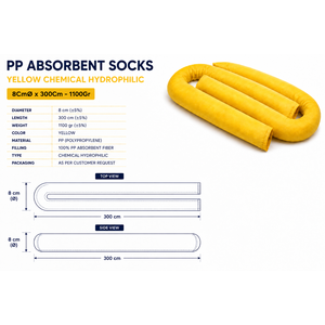 Chaussette absorbante chimique jaune hydrophile 100% polypropylène pour contrôle des déversements 8 cm x 300 cm - Product Image 2