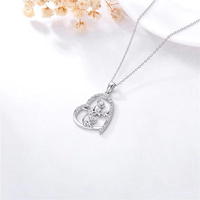 Joyería Fina, Plata de Ley 925, Lindo Collar con Colgante de Corazón de Dos Monos con Circonita