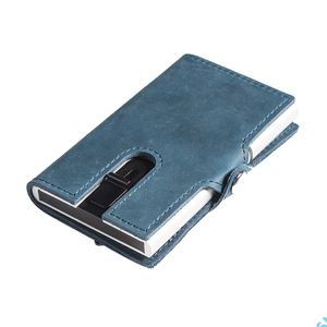 Tarjetero de Cuero Genuino con Protección RFID para Hombre, Tarjetero Delgado de Aluminio para Tarjetas de Crédito e Identificación, Mini Cartera Multifuncional - Product Image 1