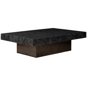 Andres Coffee <b>Table</b> substantial, antiqued bronze <b>square</b> base is crowned by a <b>square</b> top of hand-applied faux horn laid - Product Image 5
