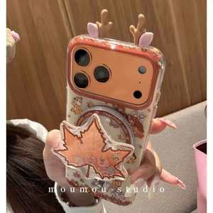 Bonito Soporte Magnético Tridimensional con Orejas de Ciervo y Hoja de Arce 13, Compatible con iPhone 17 <span class=keywords><strong>Pro</strong></span> Max, Transparente, Superventas - Product Image 3