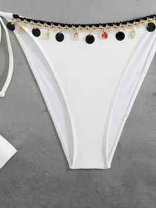 Maillot de bain deux pièces côtelé à bretelles et détails coquillage pour femme - Product Image 5