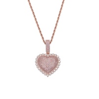 Collier Hip hop en or rose véritable plaqué avec du laiton et du zircon bling, pendentif coeur d'amour pour femmes et hommes