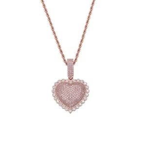 Collier Hip hop en or rose véritable plaqué avec du laiton et du zircon bling, pendentif coeur d'<span class=keywords><strong>amour</strong></span> pour femmes et hommes - Product Image 2